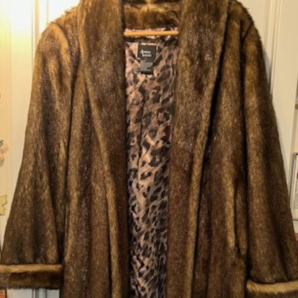 Dennis Basso Faux Fur Full Length Coat with Scarf